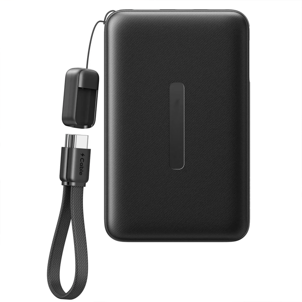 10000Mah Fast Charging Power Bank With Attachable Usb-C Lanyard Cable And Digital Display