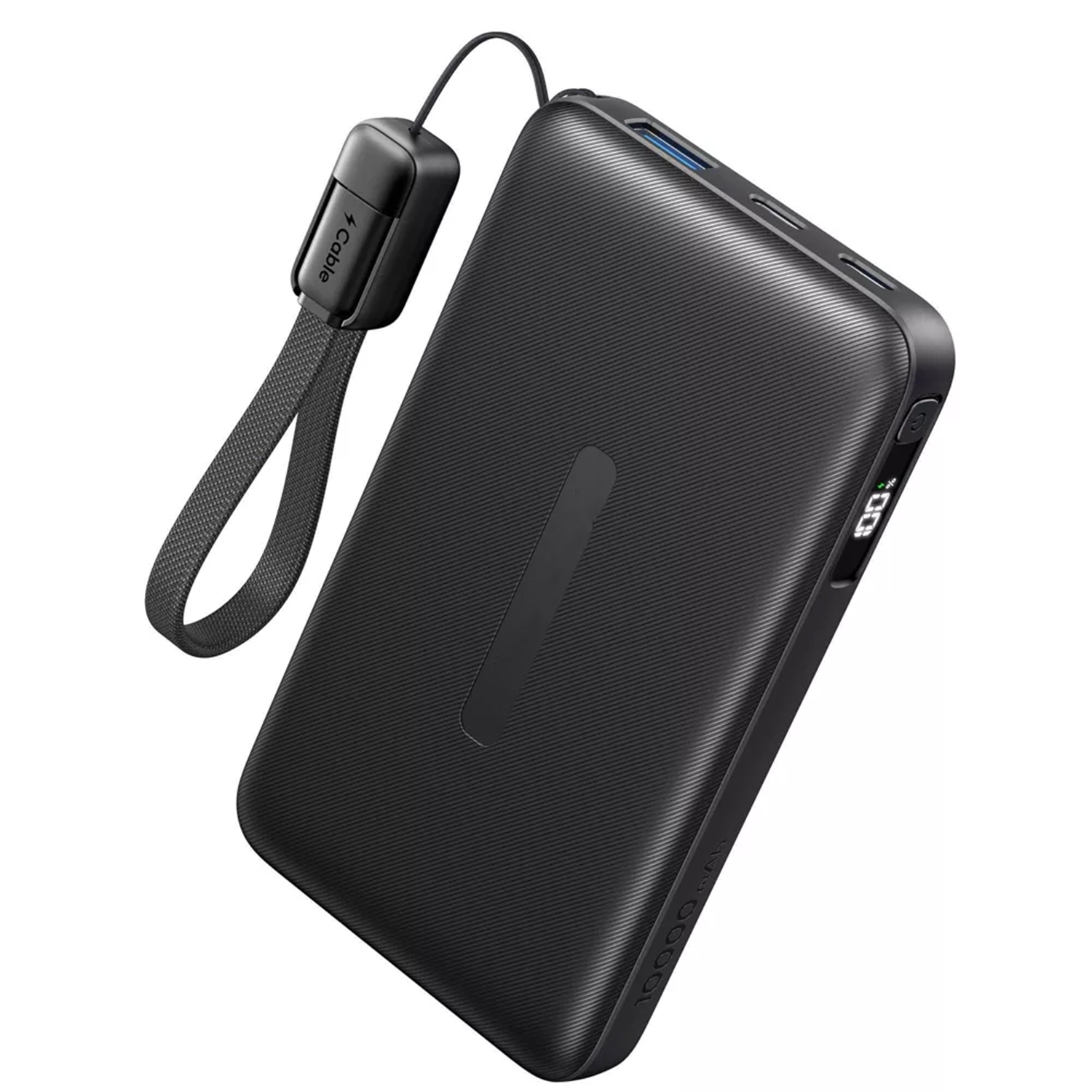 10000Mah Fast Charging Power Bank With Attachable Usb-C Lanyard Cable And Digital Display