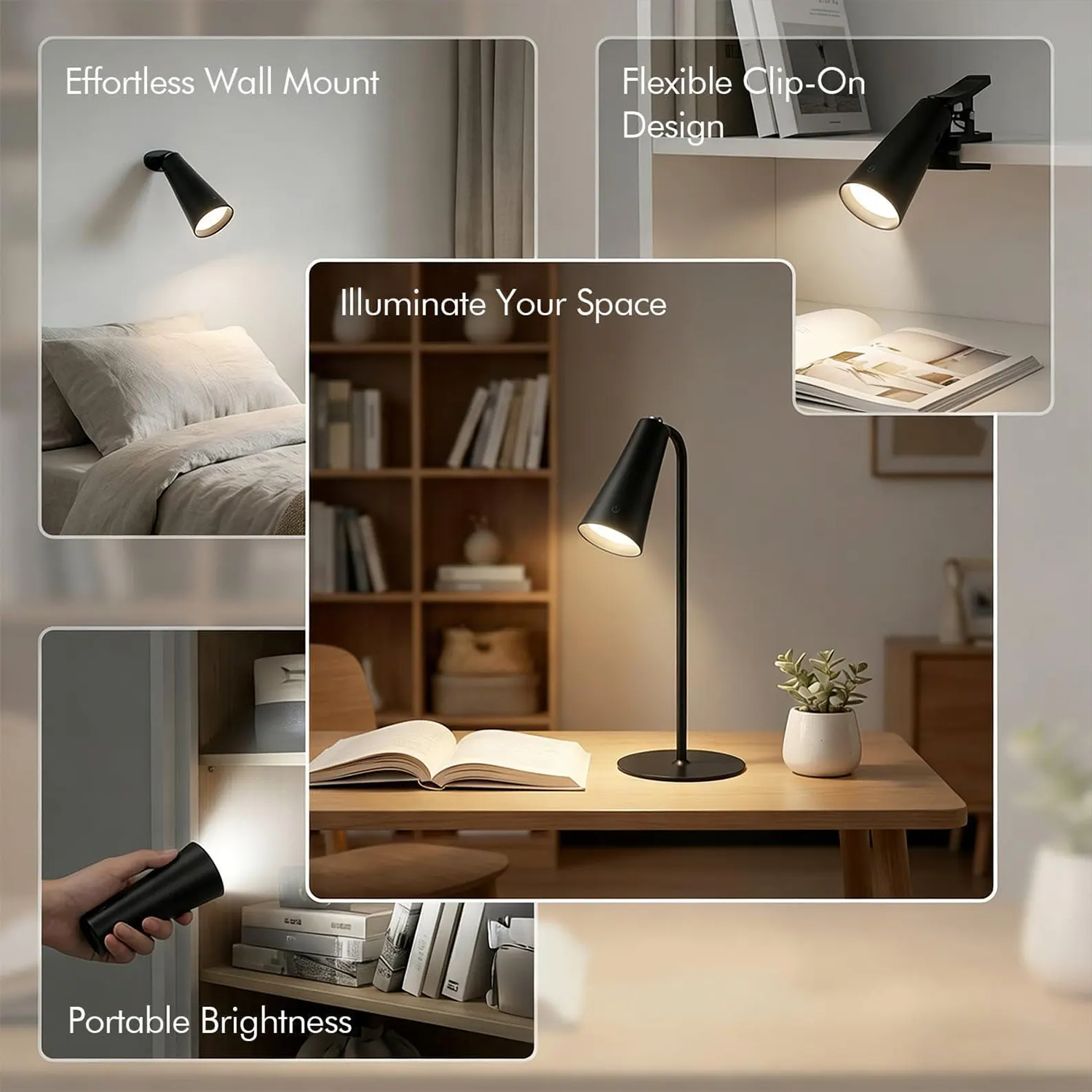 Multi-Functional Magnetic Task Light, Rechargeable Detachable Lamp With Clip, Wall Mount And Handheld Lighting Modes