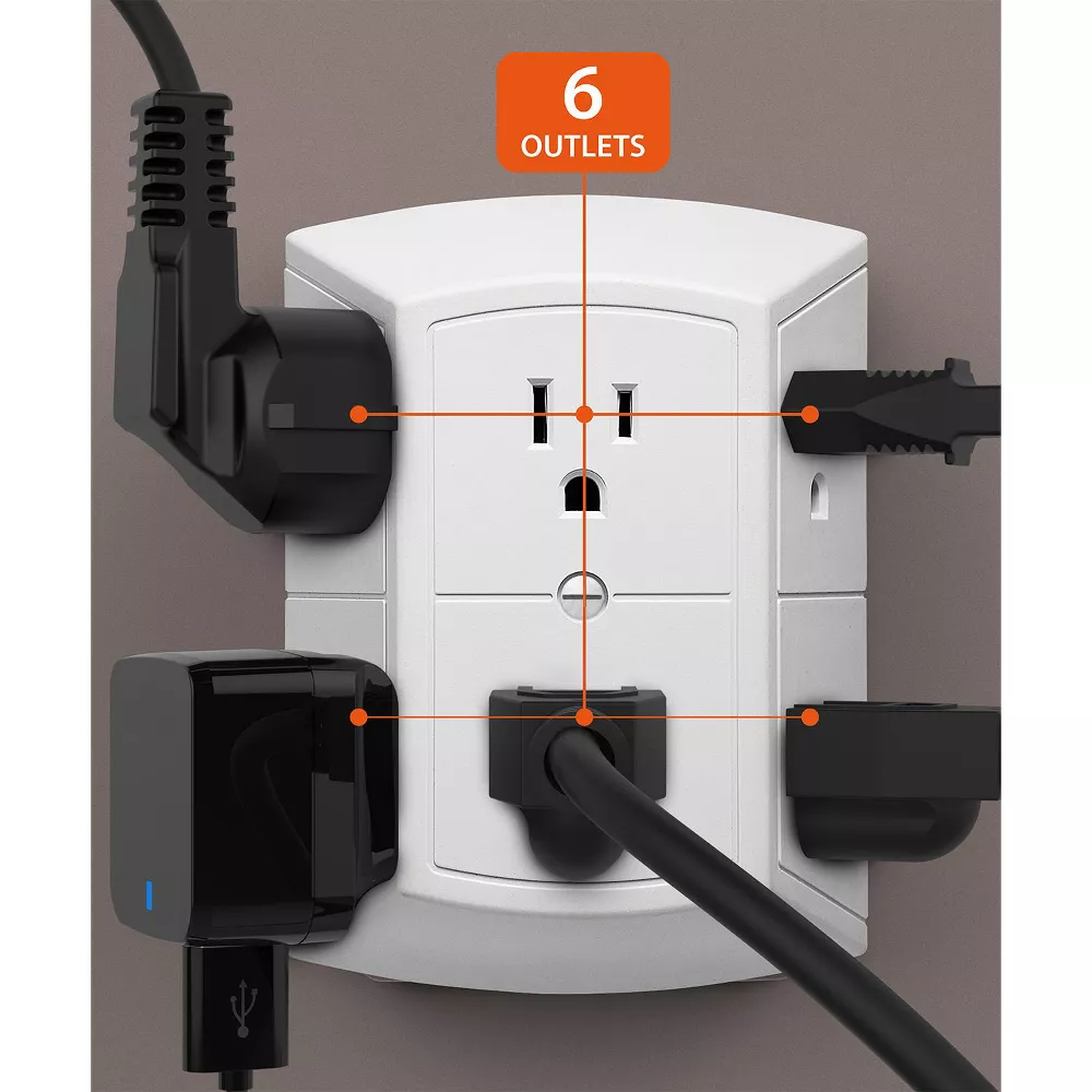 Three-sided 6-outlet Grounded Wall Outlet Extender